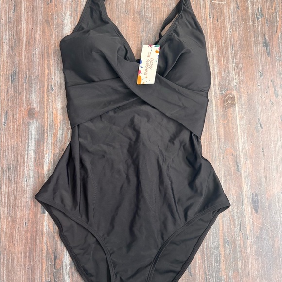 NWT Enjoy the Sunshine Elegant Black One-Piece Swimsuit - Picture 1 of 8